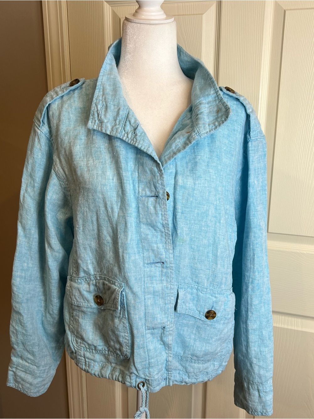 Talbots linen Light Blue Women's Casual Button-Front blazer Jacket large